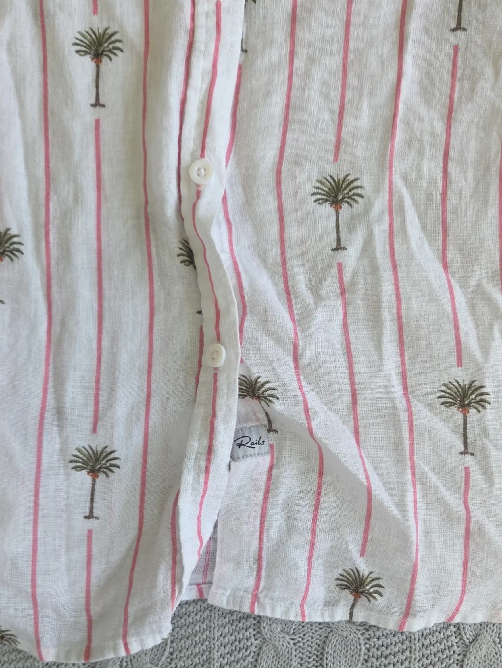 Rails Charli Stripe Palm Tree Print Linen Blend Shirt Women's Large - Picture 5 of 8